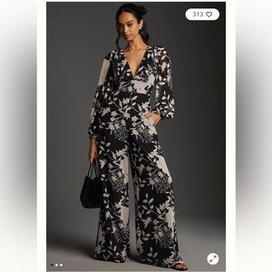 Hutch Deep-V Balloon-Sleeve Jumpsuit Dress